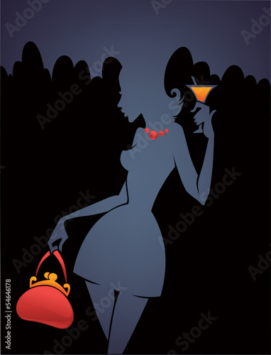 stylish girl with cocktail, vector commercial background