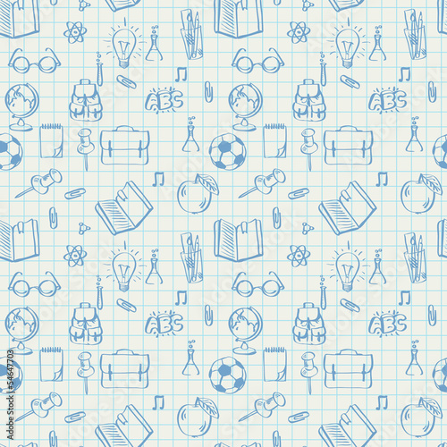 Seamless school pattern on math paper, vector Eps10 image.