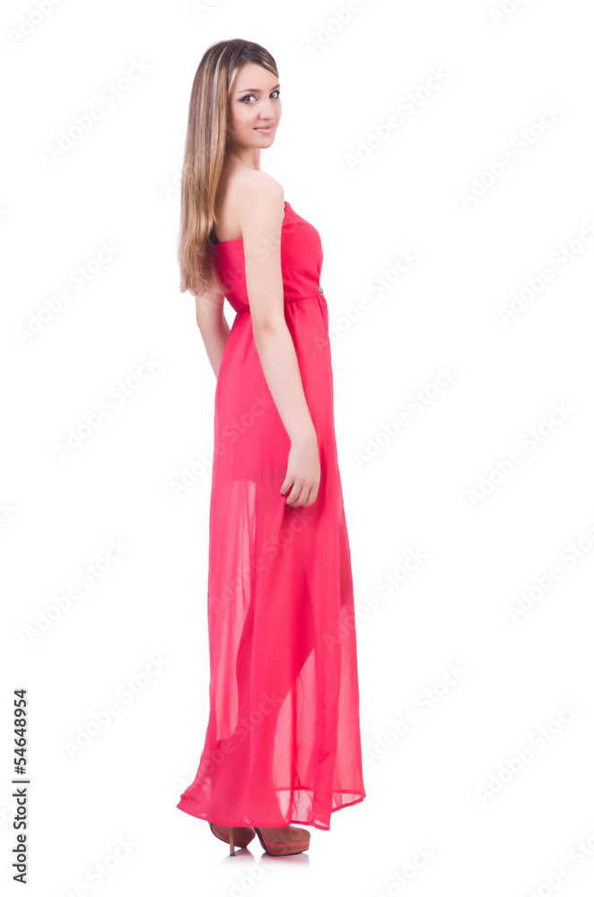 Woman in attractive dress on white