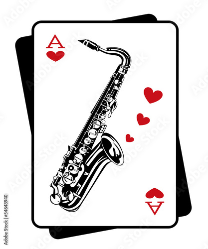 Saxophone and playing cards