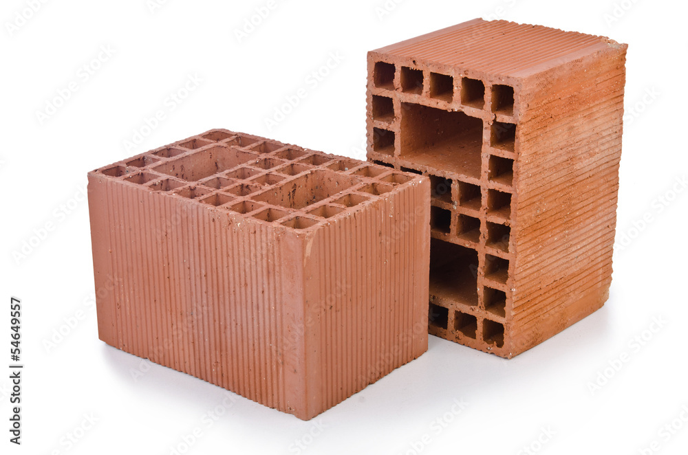 Stack of clay bricks isolated on white Stack of clay bricks isolated on white