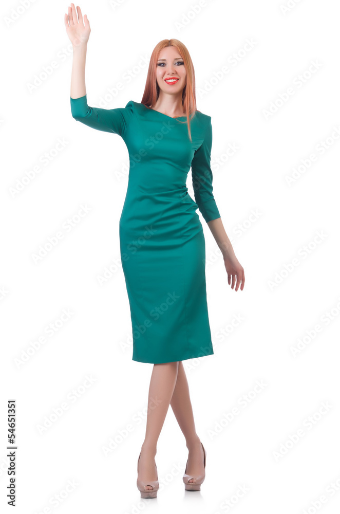 Model wearing fashionable clothing on white Model wearing fashionable clothing on white