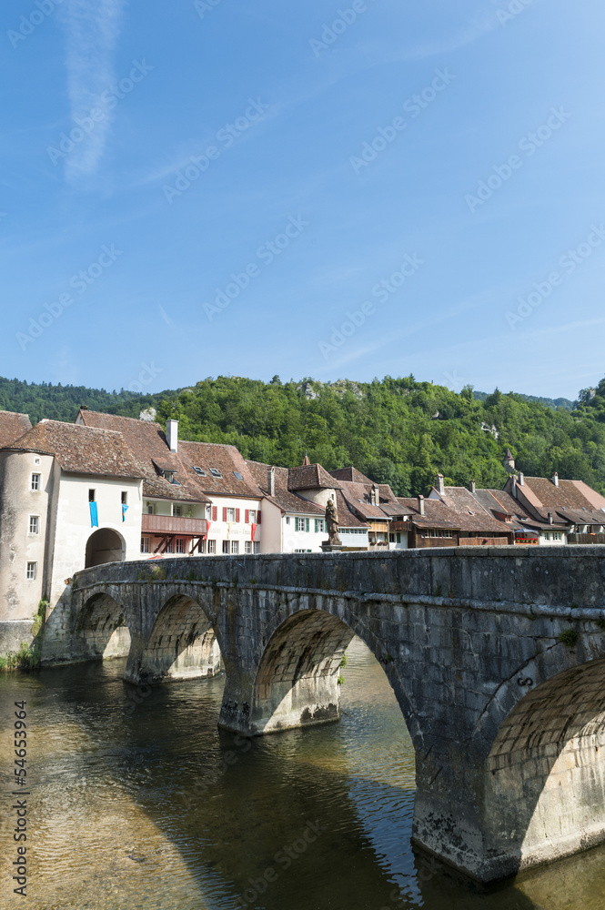 St. Johanns-Tor, St. Ursanne, Brücke, Doubs, Jura, Schweiz