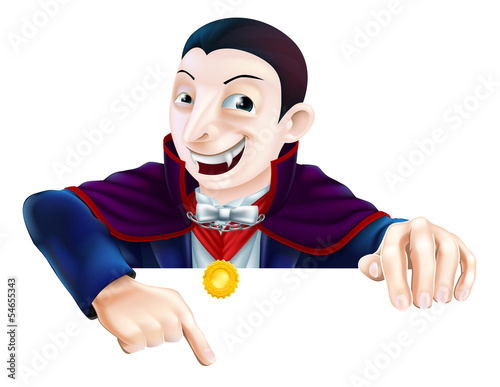 Cartoon Dracula Pointing Down