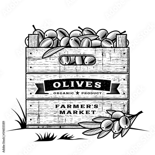 Retro crate of olives black and white