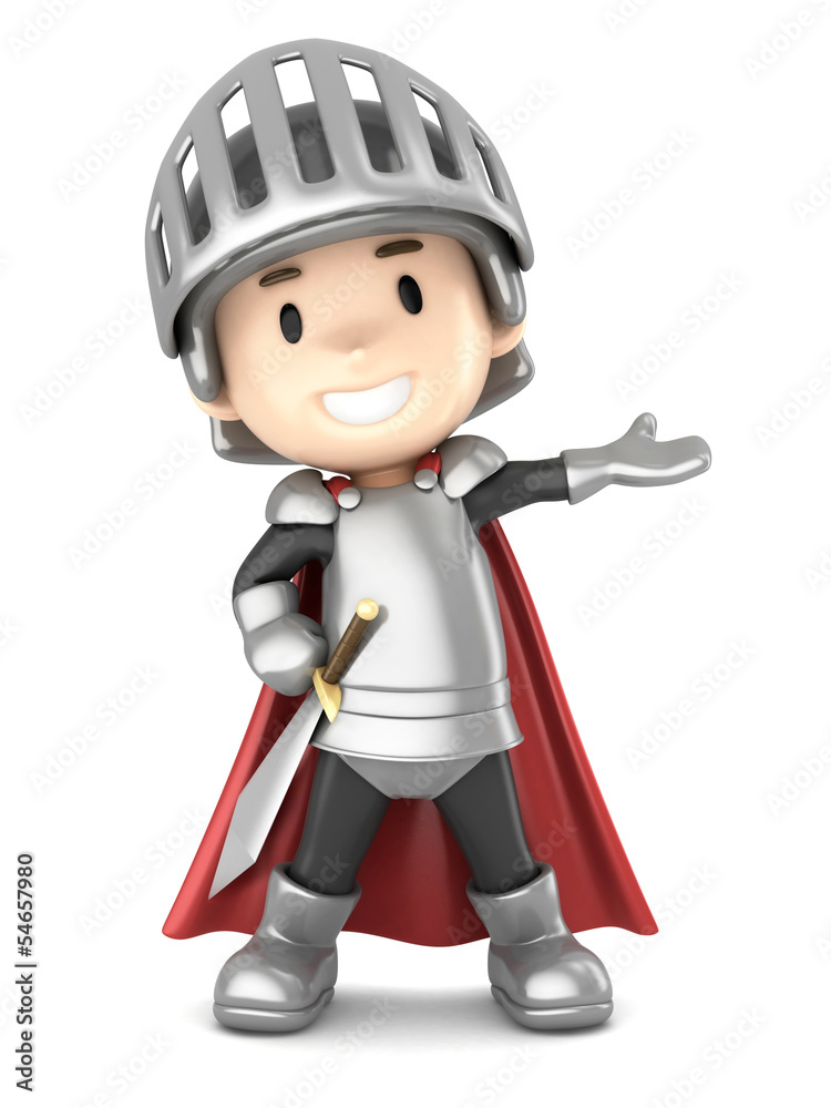 3d render of a cute knight boy presenting