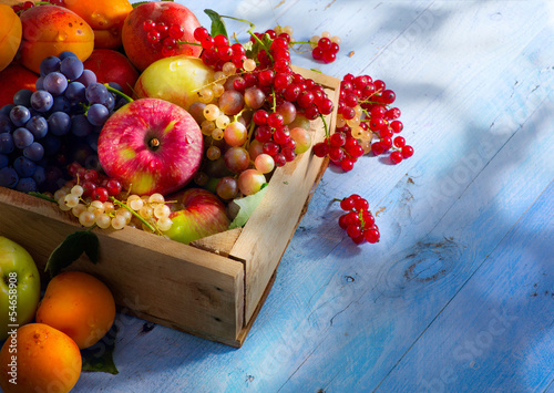 Art abstract market background fruits on a wooden background photo