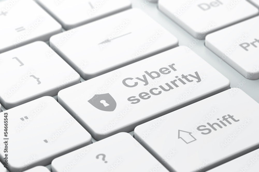 Security concept: Shield With Keyhole and Cyber Security on comp Security concept: Shield With Keyhole and Cyber Security on comp