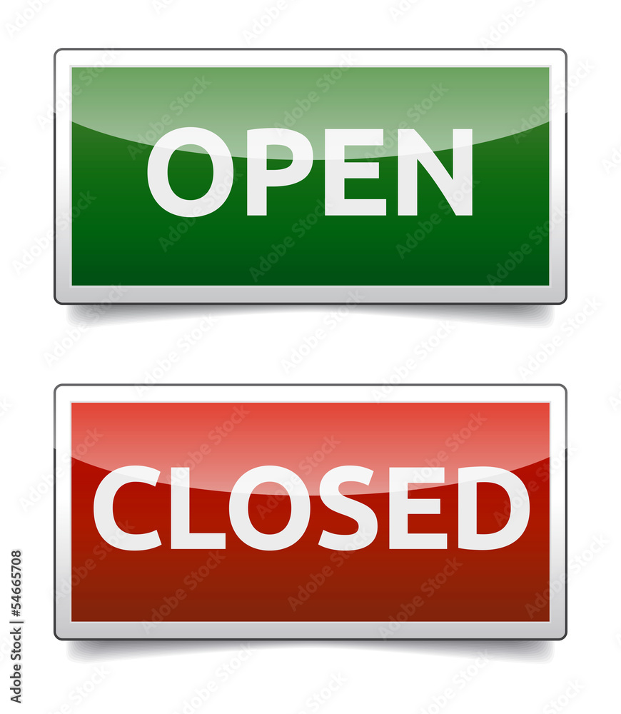 OPEN - CLOSED color board with shadow on white background. OPEN - CLOSED color board with shadow on white background.
