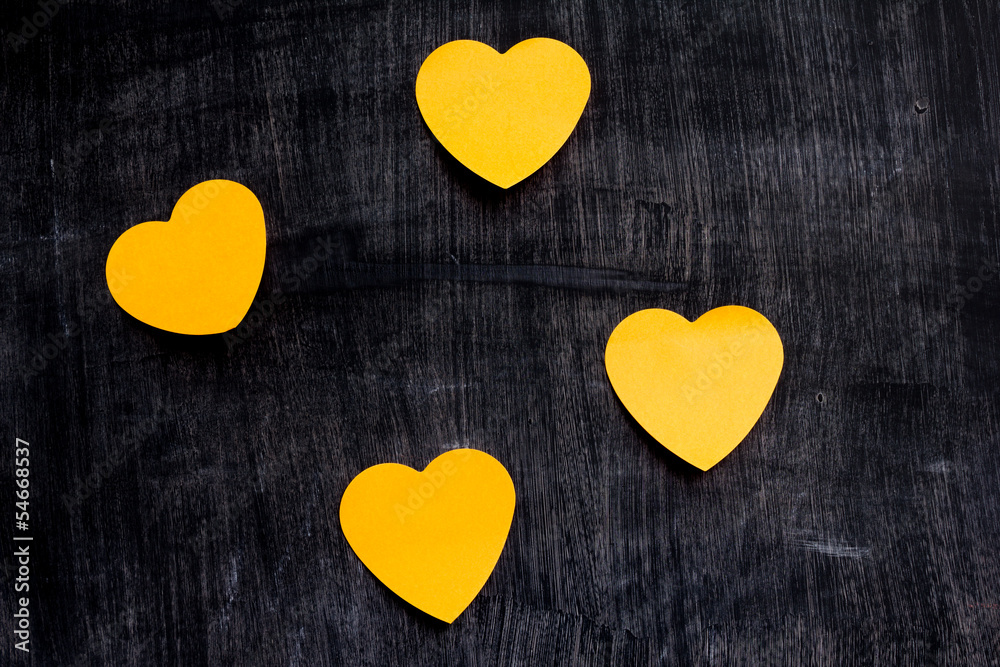 Heart shaped notes on blackboard Heart shaped notes on blackboard