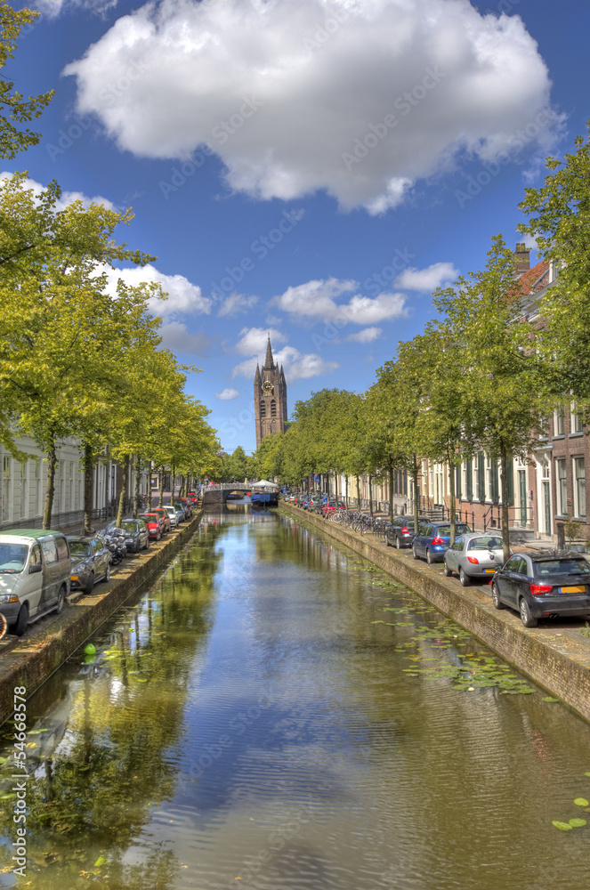 Canal and Church in Delft