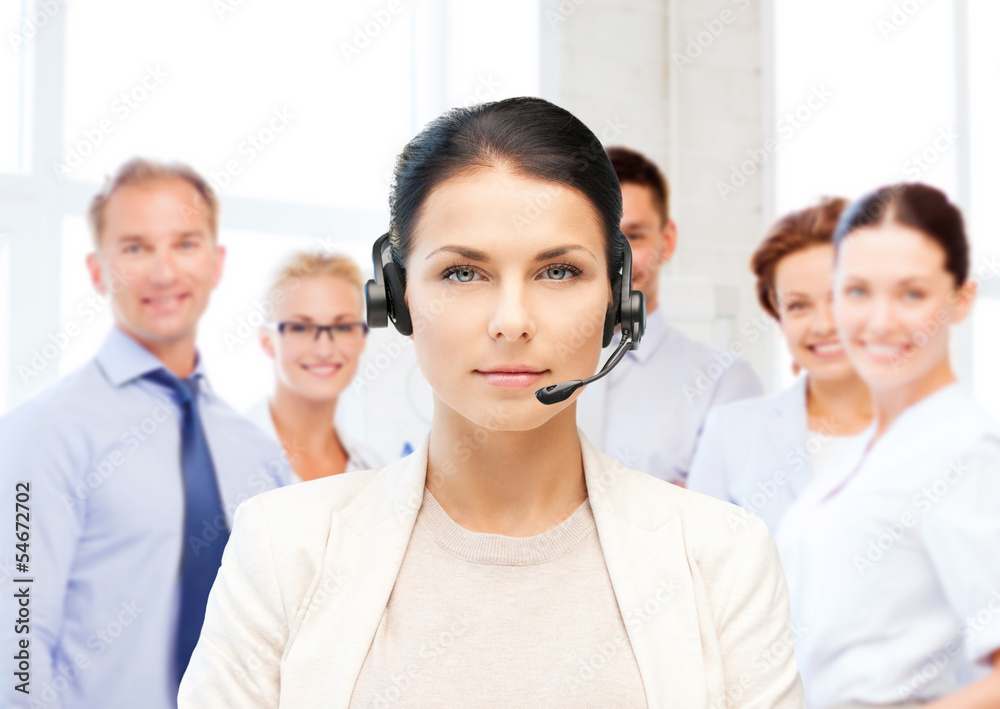 helpline operator with headphones in call centre helpline operator with headphones in call centre