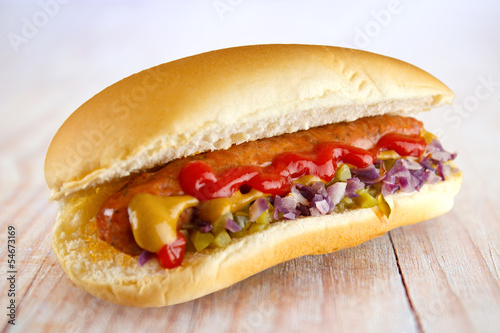 Hotdog with ketchup and mustard