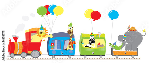 Obraz na płótnie train with animals and balloons - vector illustration w salonie