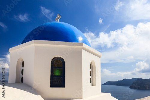 Blue domed church Oia Santorini Greece