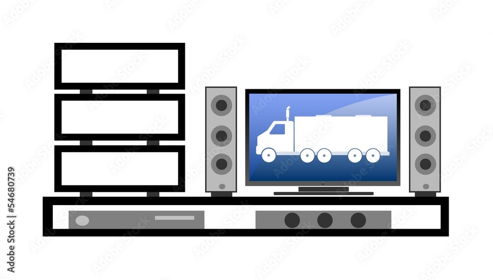 Home cinéma avec un camion sur l'écran de télévision Home cinéma avec un camion sur l'écran de télévision