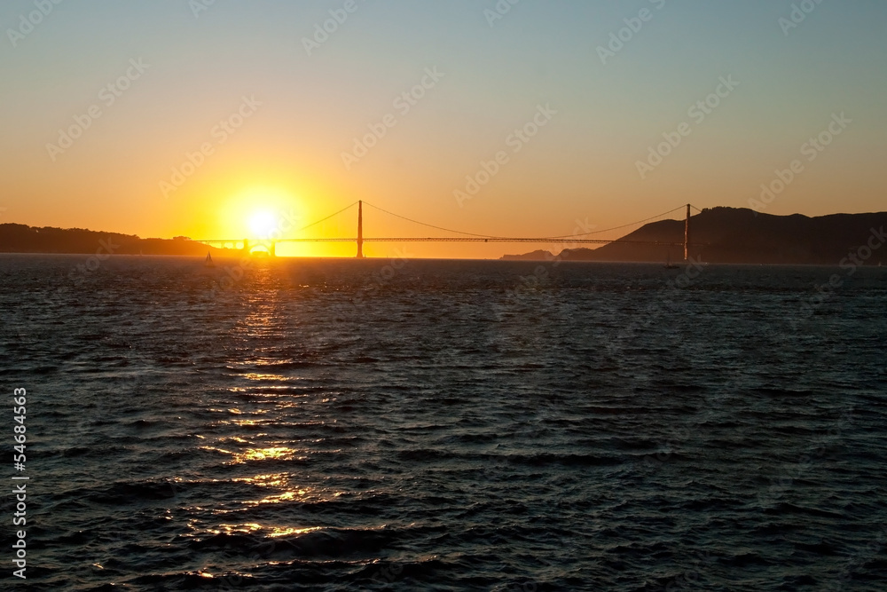 The Golden Gate Bridge in San Francisco during the sunset