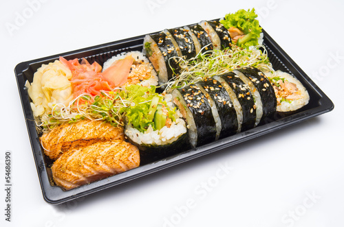 Packed salmon sushi