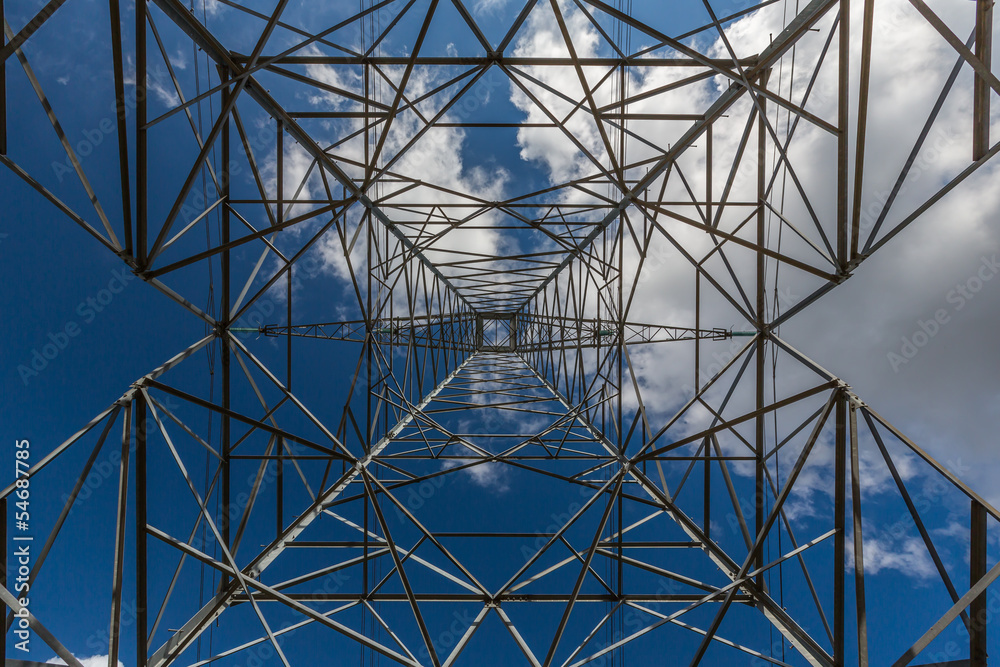 high voltage electricity pylon and the sky