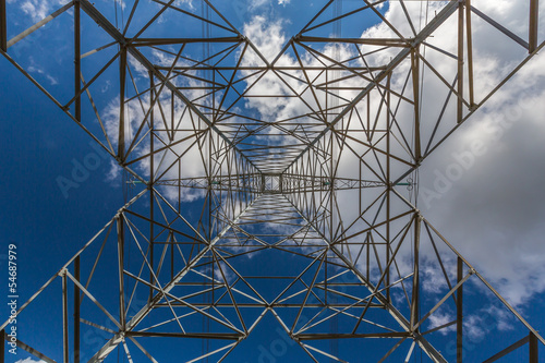 high voltage electricity pylon and the sky