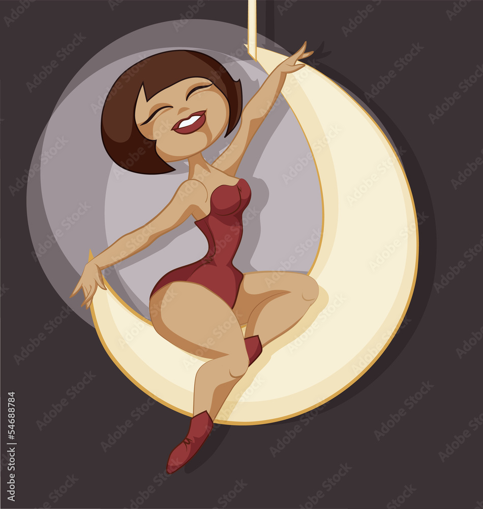 Obraz premium Pin-up cartoon girl circus aerial artist performace