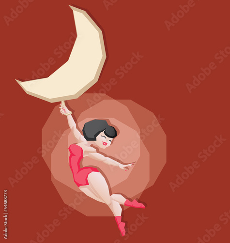 Pin-up cartoon girl circus aerial artist performace