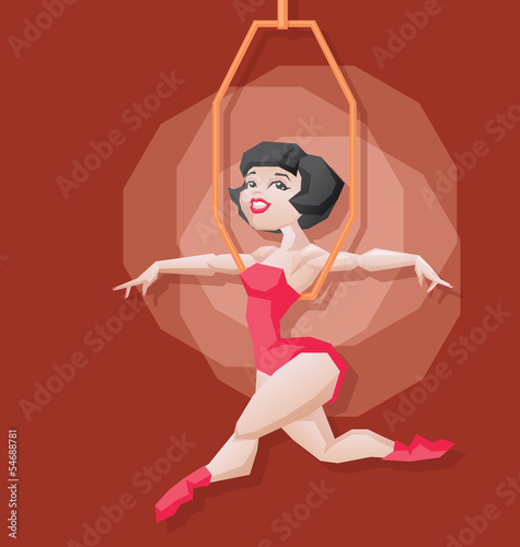 Pin-up cartoon girl circus aerial artist performace
