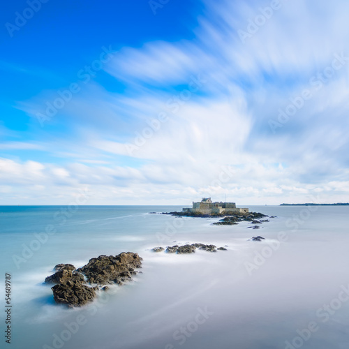 Saint Malo Fort National and rocks, high tide. Brittany, France.