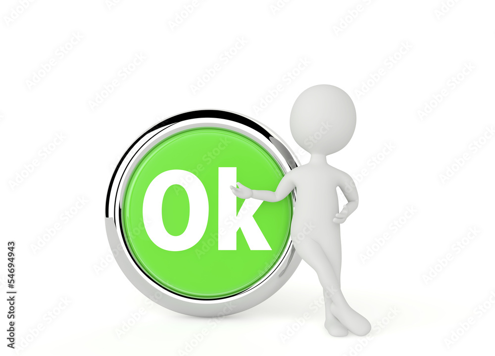 3d humanoid character show a ok button 3d humanoid character show a ok button