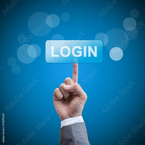 Login. hand man pressing login button.