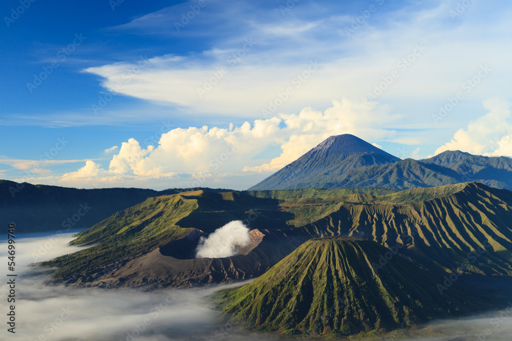 Bromo Mountain in Tengger Semeru National Park at sunrise, East