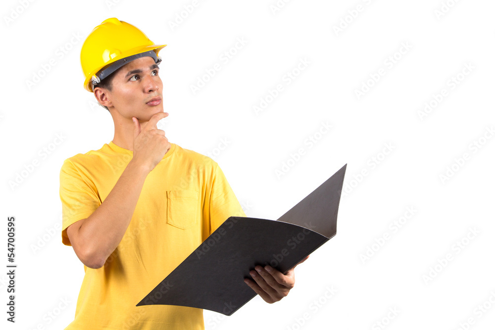 Young foreman with hard hat, isolated on white Young foreman with hard hat, isolated on white