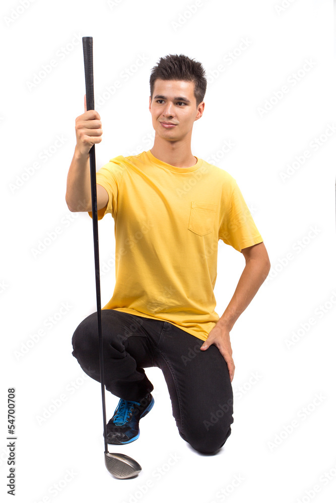 Portrait of young golf player, isolated on white background Portrait of young golf player, isolated on white background