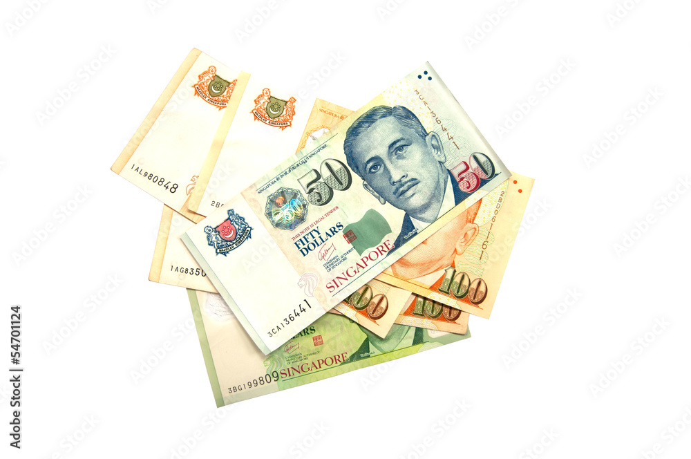 Naklejka premium Money background from Various nominal Singapore dollars
