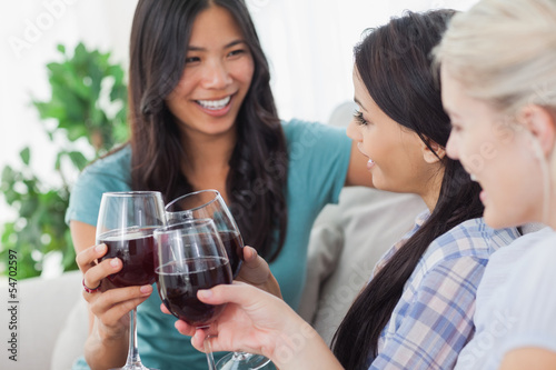 Chatting friends having red wine together © WavebreakmediaMicro