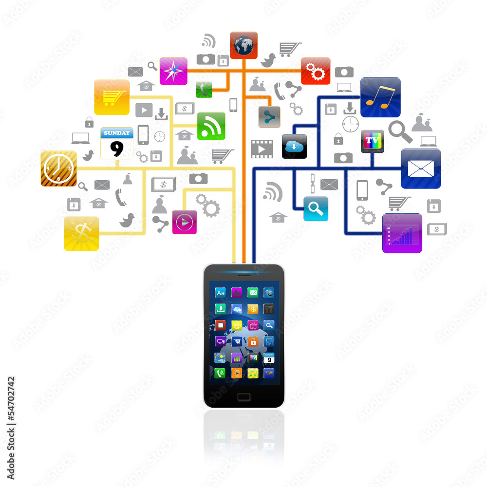 Social media with smartphone  colorful application icon,isolated