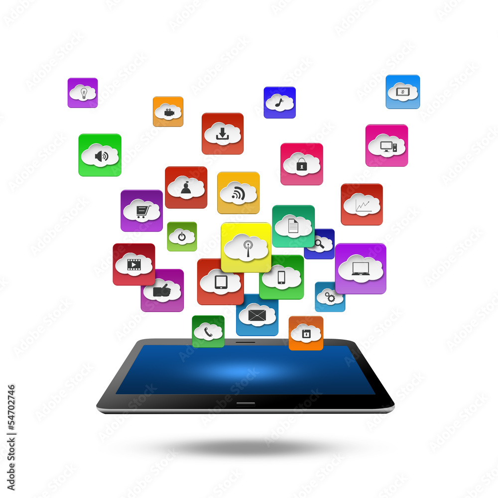 Tablet computer With Colorful application icon concept,isolated Tablet computer With Colorful application icon concept,isolated