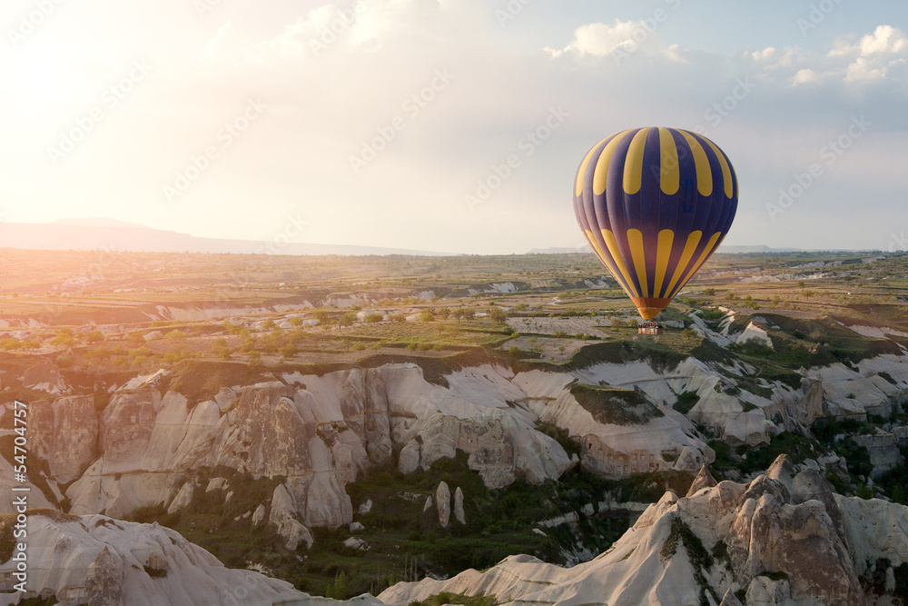 Hot air balloons rise over Cappadocia, Turkey
