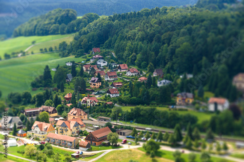 View Kurort Rathen. Saxon Switzerland. Tilt-shift lens.