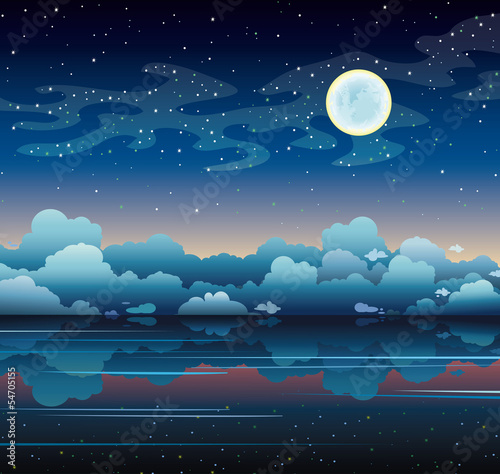 Full moon and sea on a night sky