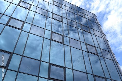 Glass facade of an office building.