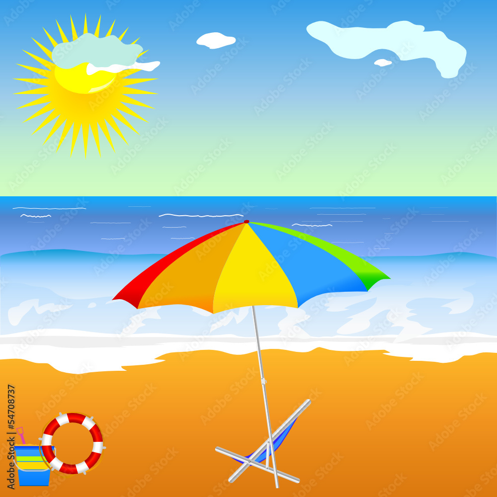 beach beauty with umbrella vector illustration