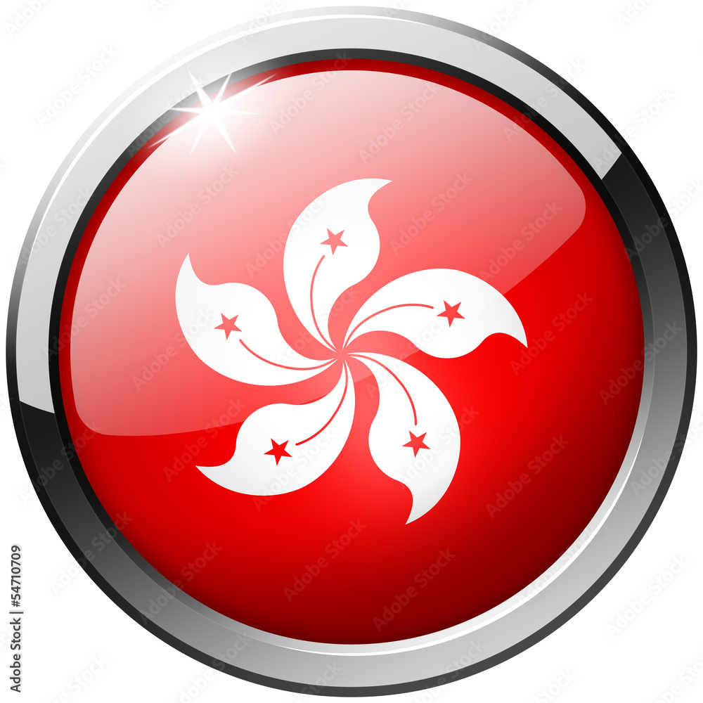 Hong Kong Round Metal Glass realistic isolated button Hong Kong Round Metal Glass realistic isolated button