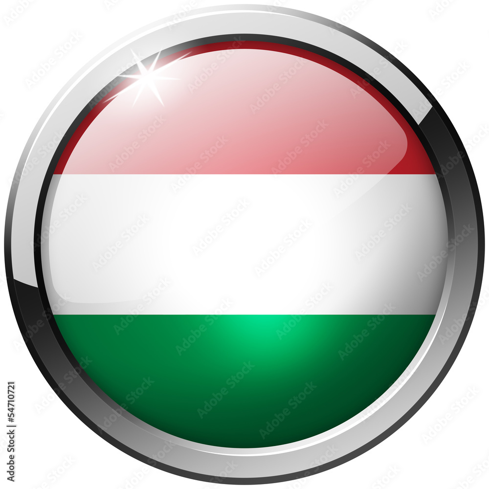 Hungary Round Metal Glass realistic Button on white background Hungary Round Metal Glass realistic Button on white background