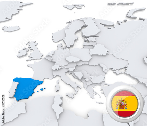 Spain on map of Europe