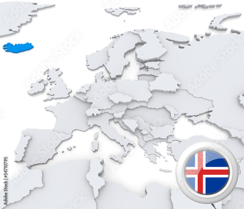 Iceland on map of Europe