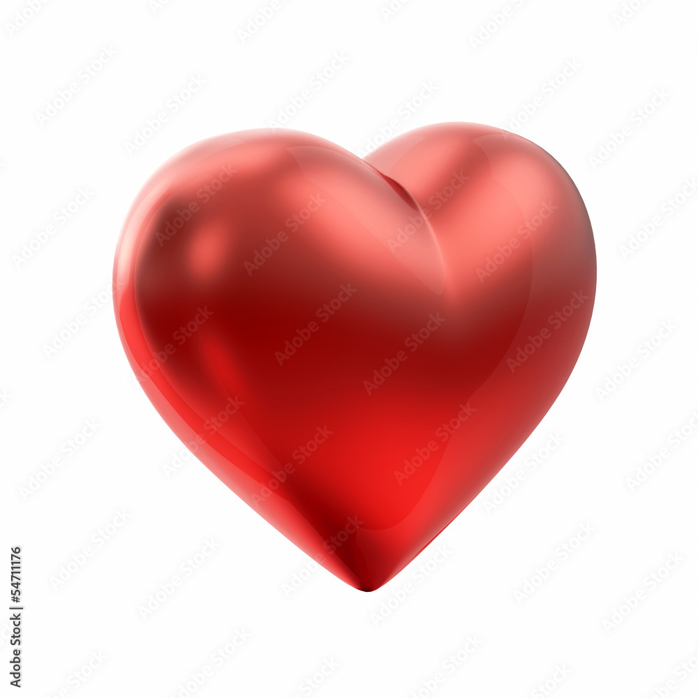 Red shining heart isolated with clipping path