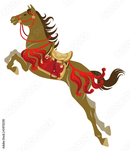 The Jumping horse which wearing Japanese retro costume