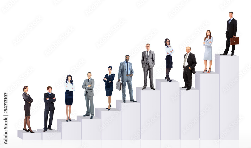 Business people team and diagram. Isolated over white background Business people team and diagram. Isolated over white background
