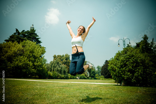 beautiful woman fitness jumping